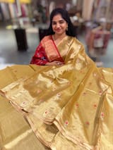 Light Gold Handloom Banarasi Tissue with meenakari sona rupa flower motifs