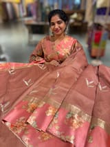 Dark Onion Pink Tussar Dhupion Saree with Floral printed mashru borders SS50462
