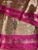 Pink Banarasi Brocade Tissue with embroidery