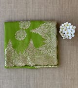 Neon Green Organza with chantilly Lace embroidery