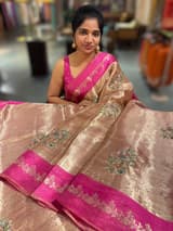 Pink Banarasi Brocade Tissue with embroidery