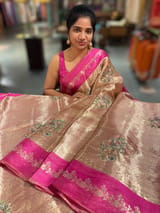 Pink Banarasi Brocade Tissue with embroidery
