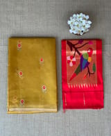 Yellow Gold Handloom Banarasi Tissue with meenakari sona rupa flower motifs