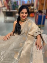 Olive Designer Banarasi Munga Tissue Saree with pichwai weaving