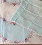 Ombre Dyed Floral Printed Pure Linen Saree