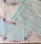 Ombre Dyed Floral Printed Pure Linen Saree