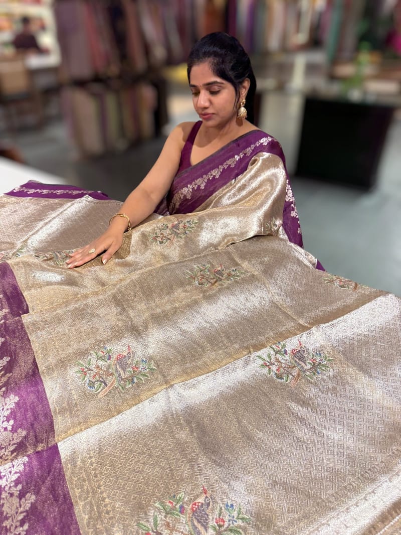Purple Banarasi Brocade Tissue with embroidery SS50220