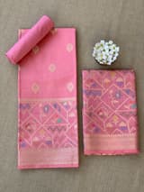 Coral Pink Banarasi Chiniya Silk 3-pc Suit set : SS62J03