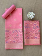 Coral Pink Banarasi Chiniya Silk 3-pc Suit set : SS62J03