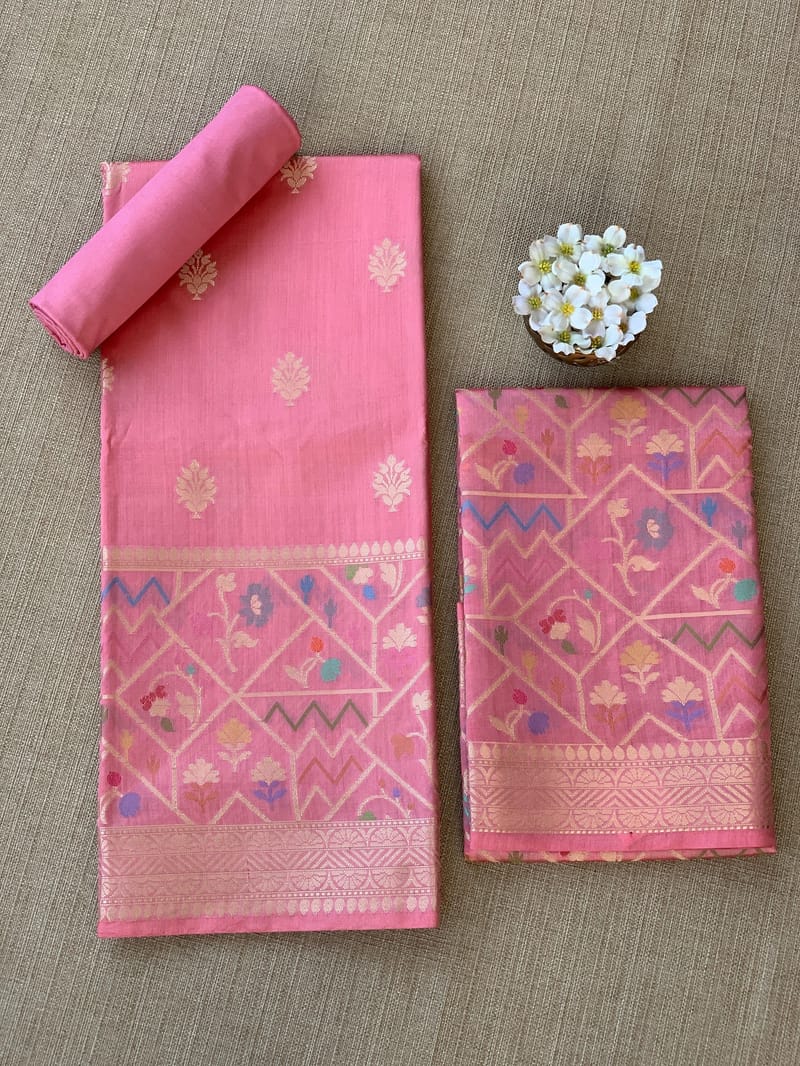 Coral Pink Banarasi Chiniya Silk 3-pc Suit set : SS62J03