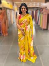 Yellow georgette sequence saree with statement floral print SS5047