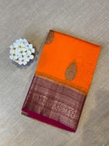 Orange & Ruby Pink Pure Handloom Kora Banarasi Saree