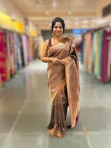 Brown Banarasi Tanchoi Silk Saree