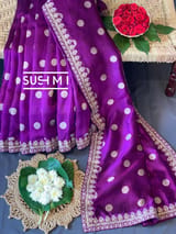 Purple Banarasi Silk Saree with Handwork D62F001