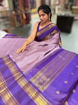 Mauve & Brinjal Combo Kanchipuram Vintage checks Saree with gap borders