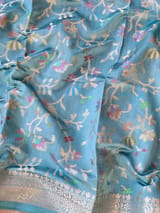 Powder Blue Banarasi Chiniya Silk 3-pc Suit set : SS62J02