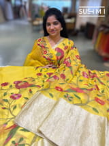 Yellow Pure Organza Saree with pythani embroidery : S62F161