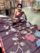 Brown Designer Organza with Tissue applique work : S62F092