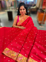 Red Raw Silk Saree with Pythani inspired Embroidery SS50498