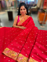 Red Raw Silk Saree with Pythani inspired Embroidery SS50498