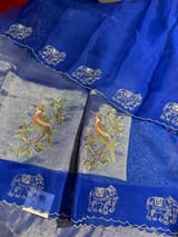 Electric Blue Premium Handloom Designer Tissue saree with exquisite embroidery