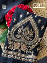 Black Banarasi Silk Saree with Handwork D62F002
