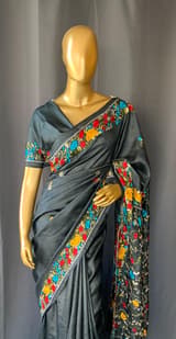 Elephant Grey Pure Handloom Tussar Saree