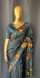Elephant Grey Pure Handloom Tussar Saree