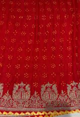 Orangish Red Designer Rai Bandhej Saree With Embroidered Border SS50483