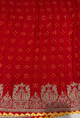 Orangish Red Designer Rai Bandhej Saree With Embroidered Border SS50483