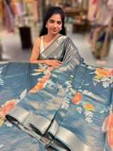 Peacock Blue Printed Banarasi Cotton Tissue SS50560