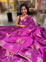 Majenta Banarasi Silk Saree with petite point & Pita embroidery