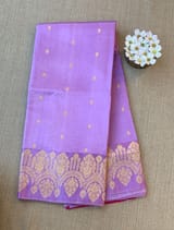 Lilac Pink Poona Silk Saree with heavy weaving open Mashru border