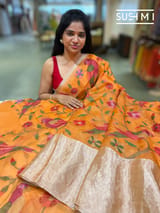 Orange  Pure Organza Saree with pythani embroidery : S62F160