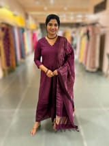 Wine Banarasi Handloom Chiniya Silk 3-pc Suit Set SS50590
