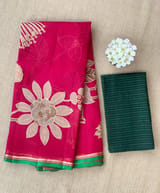 Dark Pink Designer Organza with Tissue applique work
