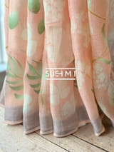 Peach Floral printed pure lenin saree