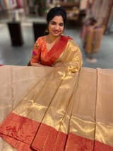 Pure Handloom Gold Tissue Saree with red tissue single muniya border SS50237