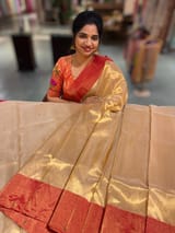 Pure Handloom Gold Tissue Saree with red tissue single muniya border SS50237