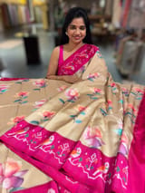 Chickoo & Pink combo Printed ikkath Patola saree SS50344