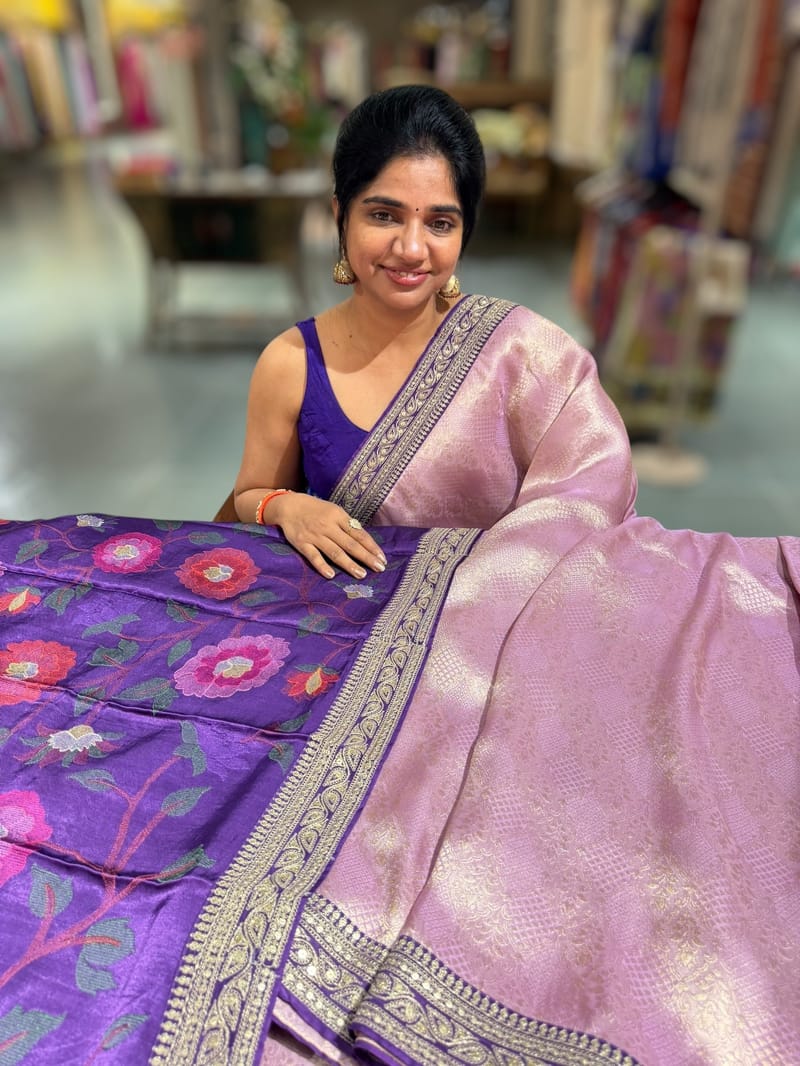Lilac & Purple Combo Banarasi Tissue Brocade saree SS50217