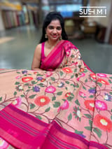 Nude Pink Tissue Gorgette Fusion Saree with vidarbha Borders SS50227