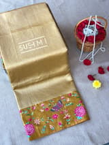 Gold Kanjeevaram Tissue Sareewith petite point embroidery : S62F086