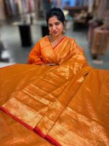 Orange Banarasi katan Tonchoi weaving Saree with red