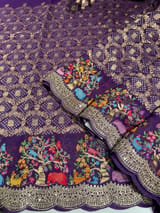 Brinjal Bandhini Georgette Saree with sabya style scallop border SS5050