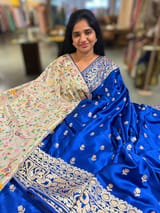 Electric Blue Pure Mashru Satin Saree with embroidery