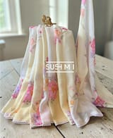Floral printed handloom lenin saree