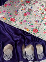 Brinjal Pure Satin Saree with embroidered border and blouse SS5022