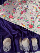 Brinjal Pure Satin Saree with embroidered border and blouse SS5022