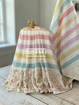 Stripe printed lenin with embroidered skirt border